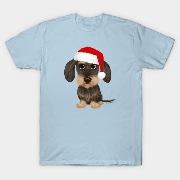 Wirehaired Dachshund with Santa Hat Cute Teckel Christmas T-Shirt by Coffee Squirrel